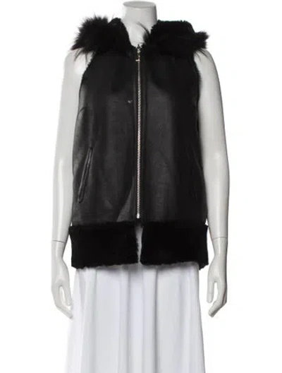 Pre-owned Max & Moi Shearling Fur Vest In Black