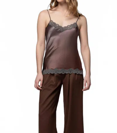 Max & Moi Silk Cami With Lace Trim In Gradient Chocolate In Brown
