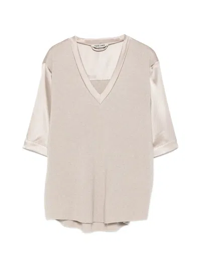 Max & Moi Silk-panelled Fine-knit T-shirt In Gray