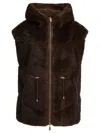 Max&moi Sleeveless Fur Coat With Hood In Brown