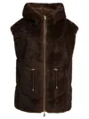 Max&moi Sleeveless Fur Coat With Hood Jackets Brown