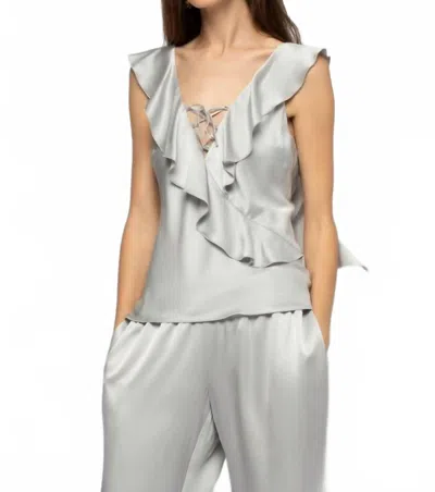 Max & Moi Tantoinette Silk Top With Ruffles In Grey In Gray