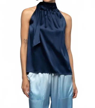 Max & Moi Taymee Silk Sleeveless Top In Marine In Blue