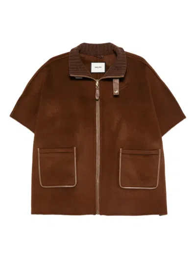 Max & Moi Voli Suede Leather-trimmed Jacket In Brown