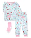 Max & Olivia 12m-5t Girls 3-piece Snug Fit Holiday Long Sleeve T-shirt, Pants And Socks Pajama Set In Blue