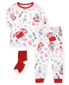 Max & Olivia 12m-5t Girls 3-piece Snug Fit Holiday Long Sleeve T-shirt, Pants And Socks Pajama Set In Multi