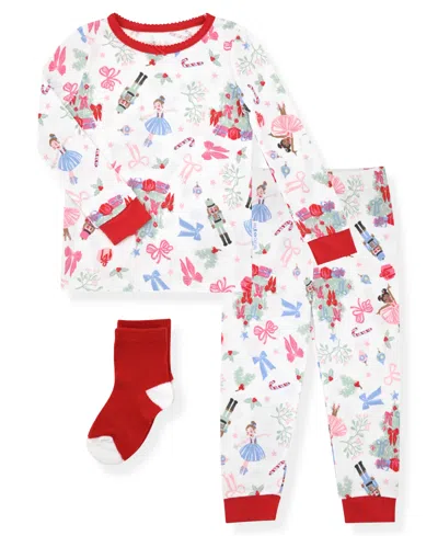Max & Olivia Kids' 12m-5t Girls 3-piece Snug Fit Holiday Long Sleeve T-shirt, Pants And Socks Pajama Set In Multi