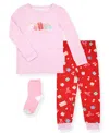 Max & Olivia 12m-5t Girls 3-piece Snug Fit Holiday Long Sleeve T-shirt, Pants And Socks Pajama Set In Pink