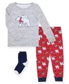 Max & Olivia Baby And Toddler Boys Snug Fit Holiday 3-piece Pajama Set In Gray