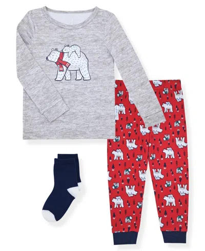 Max & Olivia Kids' Baby And Toddler Boys Snug Fit Holiday 3-piece Pajama Set In Gray