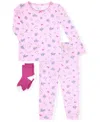 Max & Olivia Baby And Toddler Girls 2-piece Ditsy Floral Pajama With Socks Set In Pink