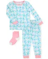 Max & Olivia Baby And Toddler Girls 2-piece Moon Stars Pajama With Socks Set In Blue