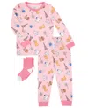 Max & Olivia Baby And Toddler Girls 2-piece Paris Puppies Pajama With Socks Set In Pink