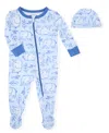 Max & Olivia Baby Boys 2-piece Print Footie And Hat Set In Blue