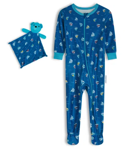 Max & Olivia Baby Boys Snug Fit Coverall One Piece With Matching Blankie In Blue