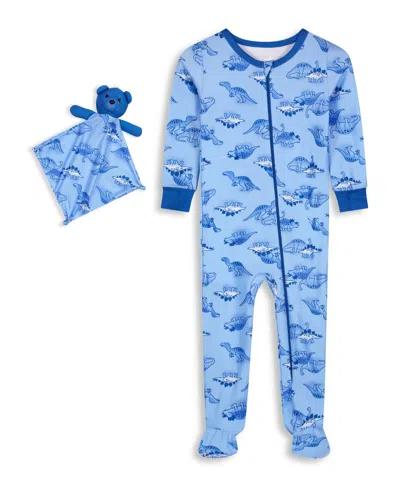 Max & Olivia Baby Boys Snug Fit Coverall One Piece With Matching Blankie In Light Blue
