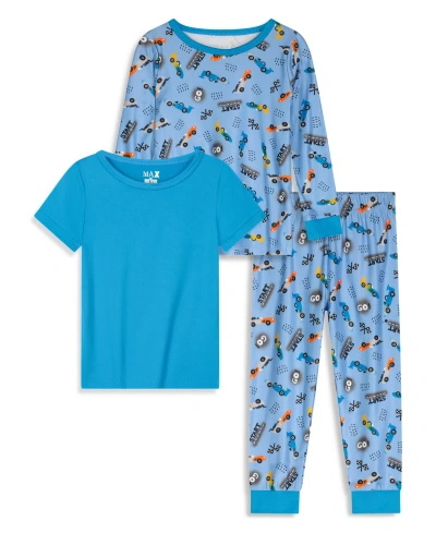 Max & Olivia Baby Boys Snug Fit Pajama With Pant, Long Sleeve T-shirt And Short Sleeve T-shirt, 3 Piece Set In Turq