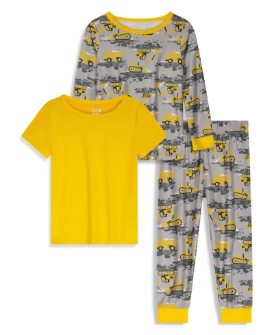 Max & Olivia Babies' Toddler Boys Snug Fit Pajama With Pant, Long Sleeve T-shirt And Short Sleeve T-shirt, 3 Piece Set In Yellow