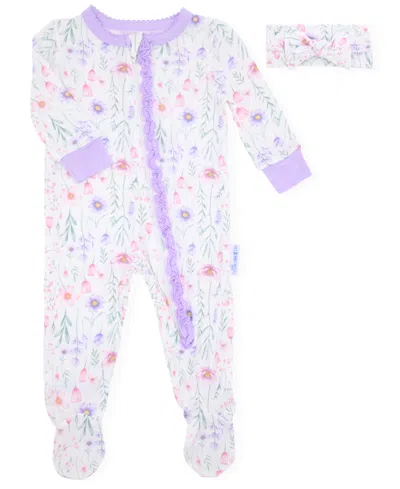 Max & Olivia Baby Girls 2-piece Print Footie With Headband Set In Multi
