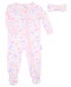 Max & Olivia Baby Girls 2-piece Print Footie With Headband Set In Pink