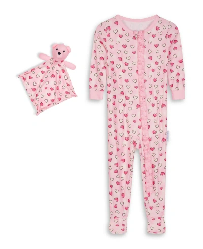 Max & Olivia Kids' Baby Girls Snug Fit Coverall One Piece With Matching Blankie In Pink