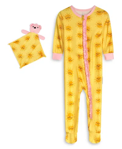Max & Olivia Baby Girls Snug Fit Coverall One Piece With Matching Blankie In Yellow