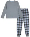 Max & Olivia Big Boy Pajama Set, With Plaid Pant And Solid Top In Gray