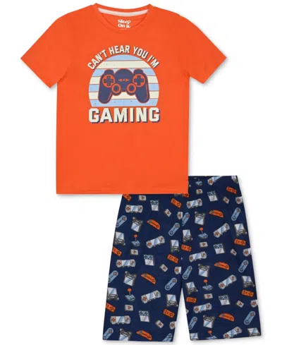 Max & Olivia Kids' Big Boys Gaming Graphic Shorts Pajama Set In Orange