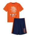 MAX & OLIVIA BOYS SOFT JERSEY FABRIC T-SHIRT WITH GLOW IN THE DARK SCREEN PRINT AND MESH SHORTS PAJAMA SET, 2 PIE