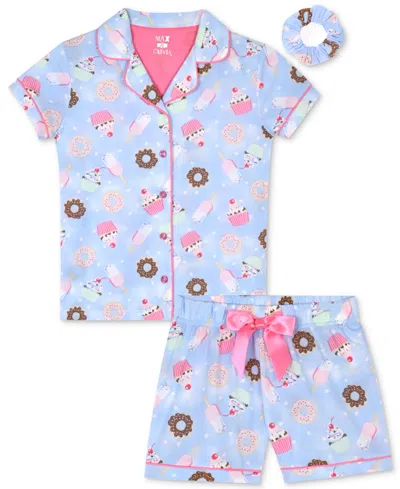 Max & Olivia Kids' Big Girls Donut-print Pajama Set In Blue