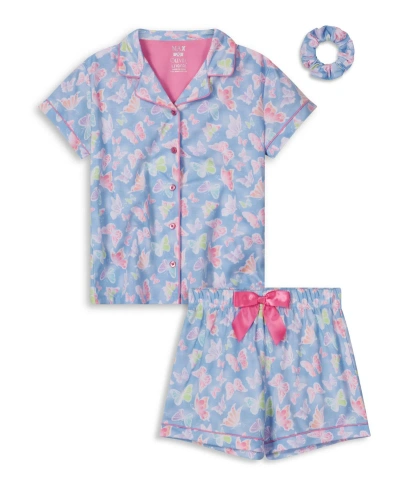 Max & Olivia Kids' Girls Soft Jersey Fabric Shorts Pajama Set With Scrunchie, 3 Piece In Blue