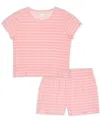 Max & Olivia Big Girls Striped Ribbed Shorts Pajama Set In Pink