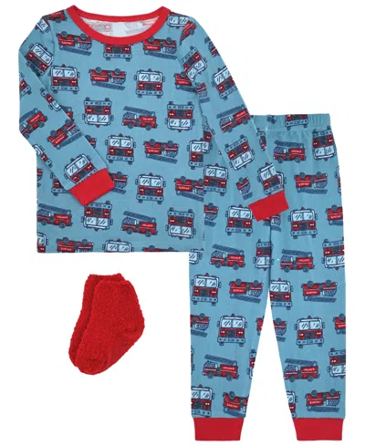 Max & Olivia Kids' Boys' 12m-5t Fire Truck Allover Print Pajama With Socks, 2-piece Set In Multi