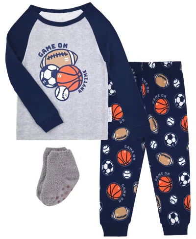 Max & Olivia Kids' Boys' 12m-5t Game Day Sport Ball Pajama With Socks, 3-piece Set In Blue