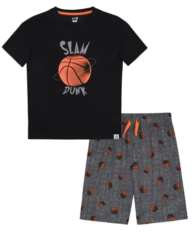 Max & Olivia Kids' Boys' 6-16 Slam Dunk Top Short Sleeve Graphic Top And Shorts, 2-piece Set In Black