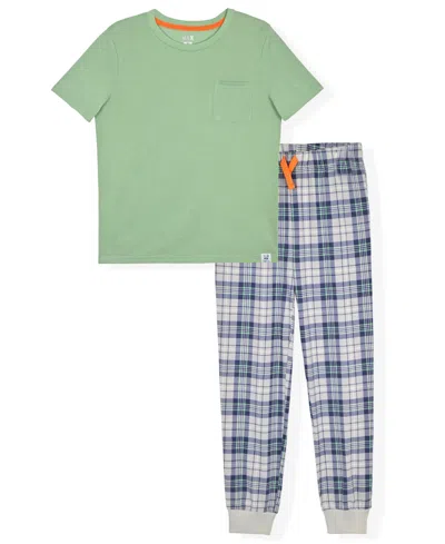 Max & Olivia Kids' Boys' 6-18 Crewneck Top & Plaid Pants, 2-piece Pajama Set In Green