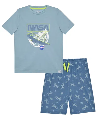 Max & Olivia Kids' Boys' 6-18 Nasa Top & Shorts, 2-piece Pajama Set In Blue