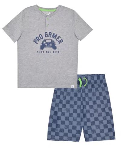 Max & Olivia Kids' Boys' 6-18 Pro Gamer Top & Shorts, 2-piece Pajama Set In Gray