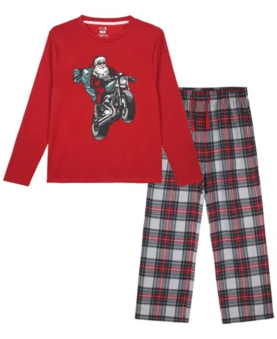 Max & Olivia Kids' Boys' 6-14 Santa Print Pajamas, 2-piece Set In Red