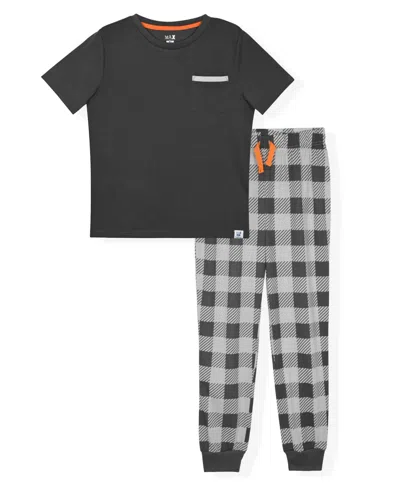 Max & Olivia Kids' Boys' & Girls' 6-14 Crewneck Top & Check Pants, 2-piece Pajama Set In Black