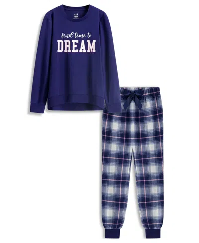 Max & Olivia Kids' Max And Olivia Girls 2 Pc Plaid Jogger Pant Pajama Set In Navy