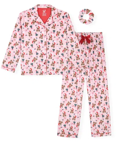 Max & Olivia Kids' Girls' 5-16 Velour Print Top, Pants And Scrunchie, 3-piece Set In Pink