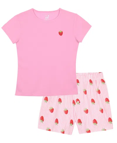 Max & Olivia Kids' Girls' 6-16 Sweet Dreams Strawberry Print Top And Shorts, 2-piece Set In Pink