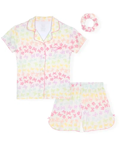 Max & Olivia Kids' Girls' 6x-14 Multi Butterfly Print Top, Short Pants & Scrunchie, 3-piece Set
