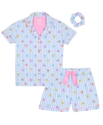 Max & Olivia Kids' Girls' 6x-14 Stripe Bow Top, Short Pants & Scrunchie, 3-piece Set In Blue