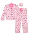 Max & Olivia Girls 6x-16 3-piece Coat, Pants And Scrunchie Pajama Set In Pink
