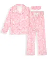 Max & Olivia Girls 7-16 3-piece Soi Foil Velour Pajama Set With Scrunchie In Pink