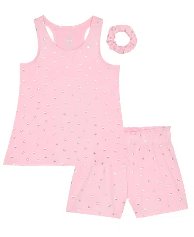 Max & Olivia Kids' Girls' 7-16 Foil Print Tank Top, Short Pants & Scrunchie, 3-piece Set In Pink