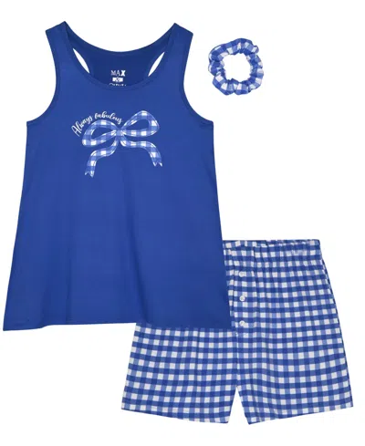 Max & Olivia Kids' Girls' 7-16 Gingham Tank Top, Short Pants & Scrunchie, 3-piece Set In Blue