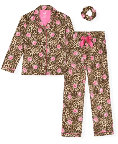 Max & Olivia Kids' Girls' 7-16 Milky Print Pajama And Matching Scrunchie, 3-piece Set In Brown